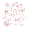 Valentine\'s Day. Drawings Heart icons, lettering, single line threads. .